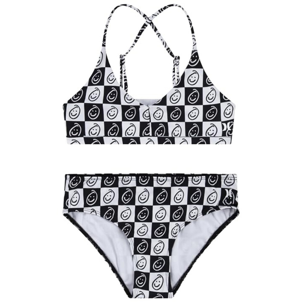 Hurley Two-Piece Triangle Bikini Swim Set Kids 12 White Black Printed GBO1762